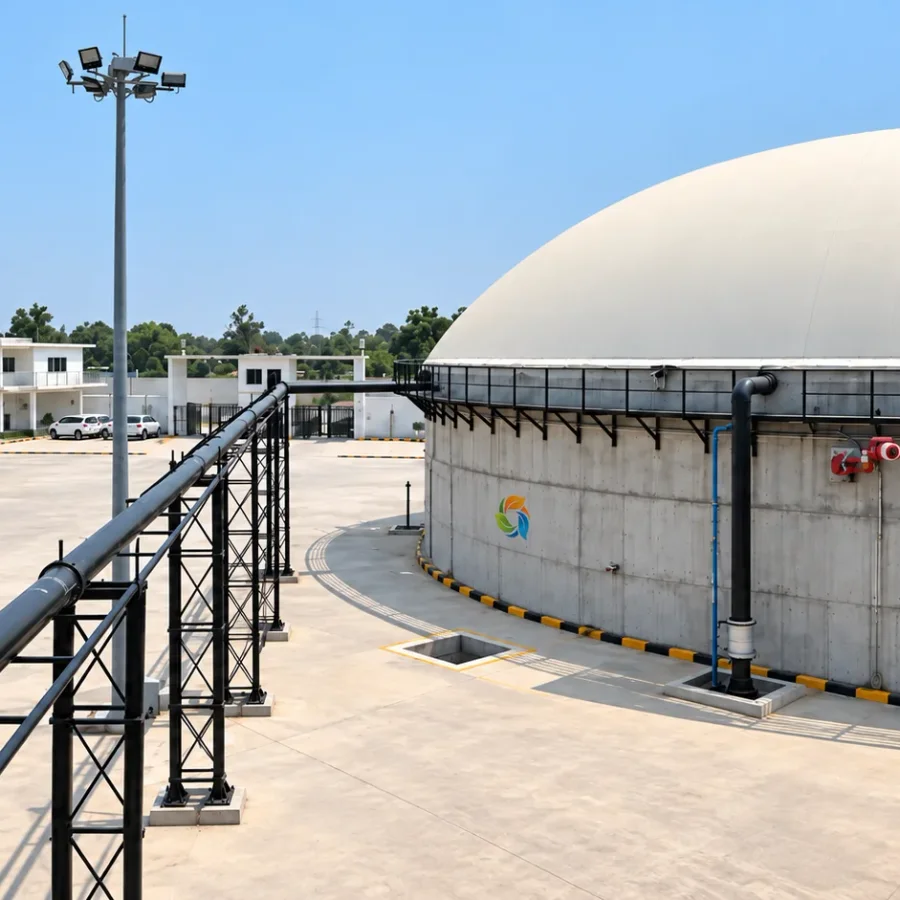 Aerial view of a CBG membrane biogas upgradation skid