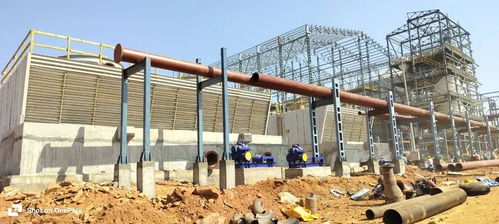 Oswal Biofuel site — structural steel erection and cooling tower