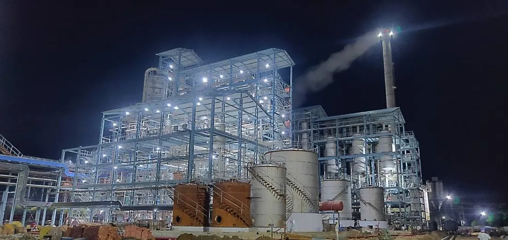 Plant illuminated at night, in operation