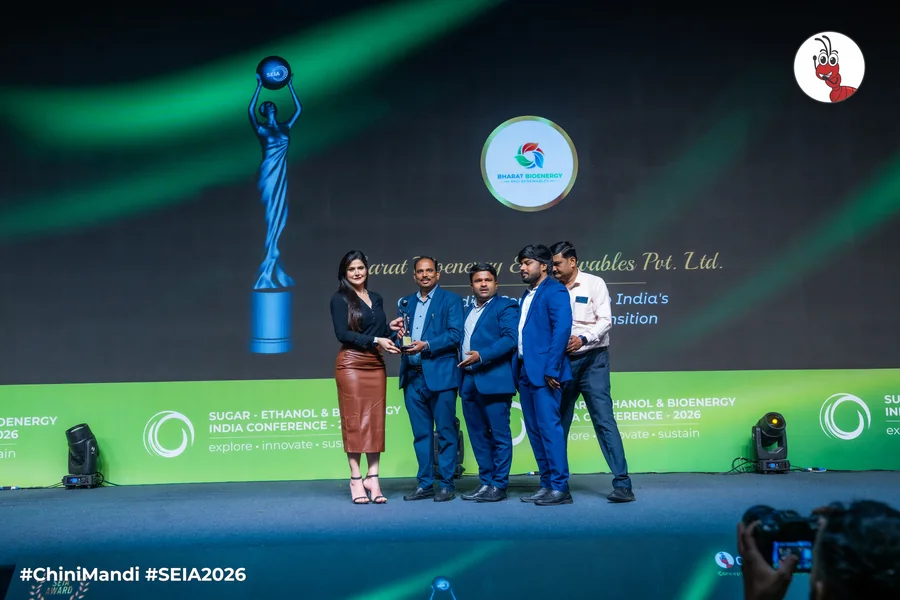 Bharat Bioenergy & Renewable receiving the SEIA 2026 award on stage at the Sugar, Ethanol & Bioenergy India Conference